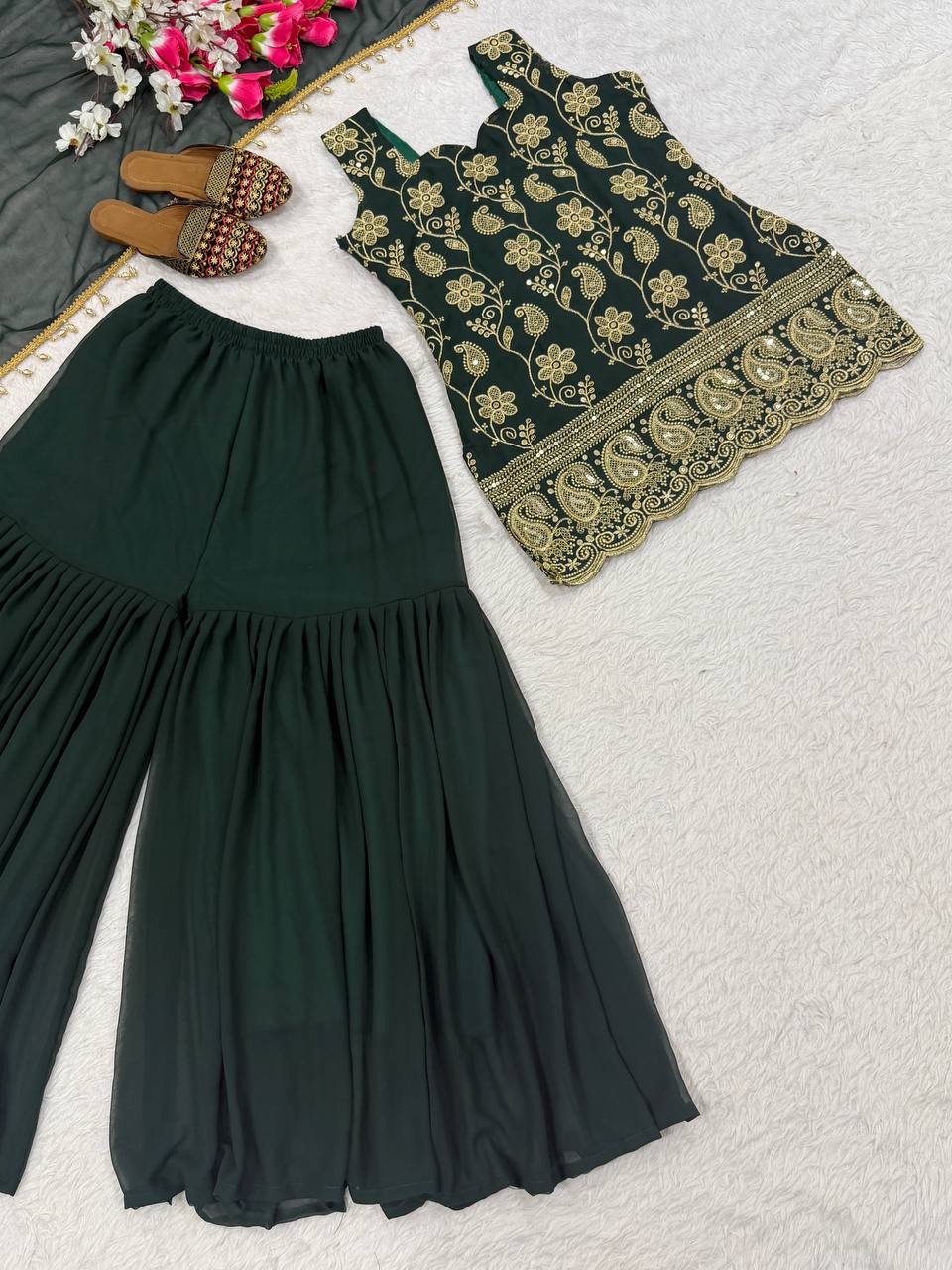 Elegant Faux Georgette Palazzo Set with Fancy Border Dupatta