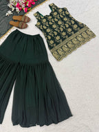 Elegant Faux Georgette Palazzo Set with Fancy Border Dupatta