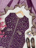 Myesha Heavy Chinon Silk 5mm Sequins & Zari Embroidered Kurti with Palazzo & Soft Net Dupatta