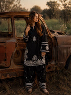 Ruhanika Roman Dell Silk Heavy Thread Embroidered Kurti with Palazzo Set