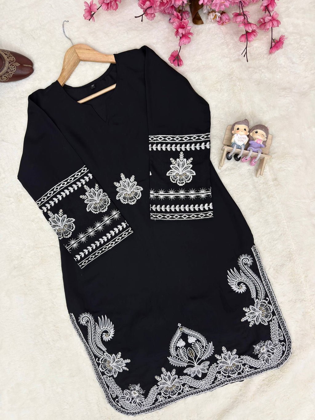 Ruhanika Roman Dell Silk Heavy Thread Embroidered Kurti with Palazzo Set