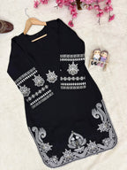 Ruhanika Roman Dell Silk Heavy Thread Embroidered Kurti with Palazzo Set