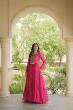 Rangdhara Designer Faux Georgette Bandhani Print Kutchi Patchwork Gown with 12 Metre Flair