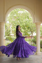 Rangdhara Designer Faux Georgette Bandhani Print Kutchi Patchwork Gown with 12 Metre Flair