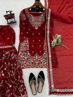 Raavya Silk Kurta Sharara Set with Thread Sequins & Rivet Moti Work
