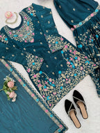 Raavya Silk Kurta Sharara Set with Thread Sequins & Rivet Moti Work