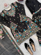Raavya Silk Kurta Sharara Set with Thread Sequins & Rivet Moti Work
