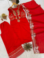 Aarvisha Roman Beads Neck & Sequins Embroidered Palazzo Suit with Dupatta