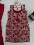 Tanirika Shimmer Silk Embroidered Kurti with Sharara & Lace Border Dupatta Set