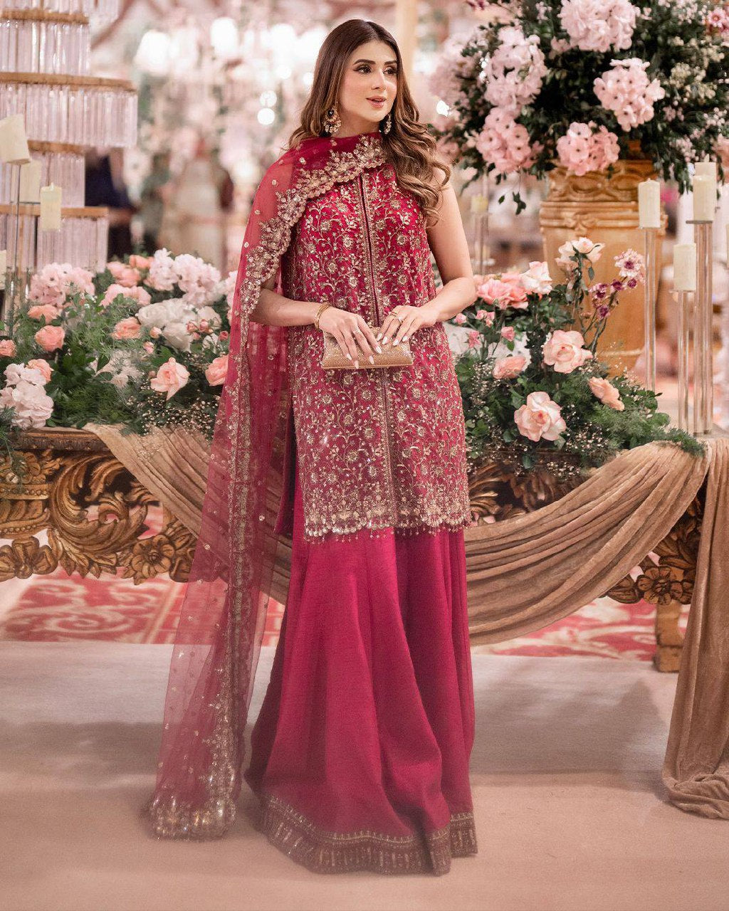 Myesha Heavy Chinon Silk 5mm Sequins & Zari Embroidered Kurti with Palazzo & Soft Net Dupatta