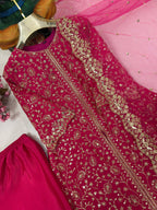Myesha Heavy Chinon Silk 5mm Sequins & Zari Embroidered Kurti with Palazzo & Soft Net Dupatta