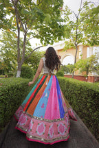 Meher Navratri Cotton Printed Lehenga Choli Set Real Mirror Lace Work Lehenga with Kutchi Gamthi Embroidered Kodi Lace Blouse Gujarati Garba Wear