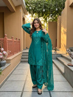 Iraaya Roman Glass Sequins Embroidered Palazzo Suit with Georgette Dupatta