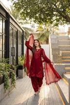 Iraaya Roman Glass Sequins Embroidered Palazzo Suit with Georgette Dupatta