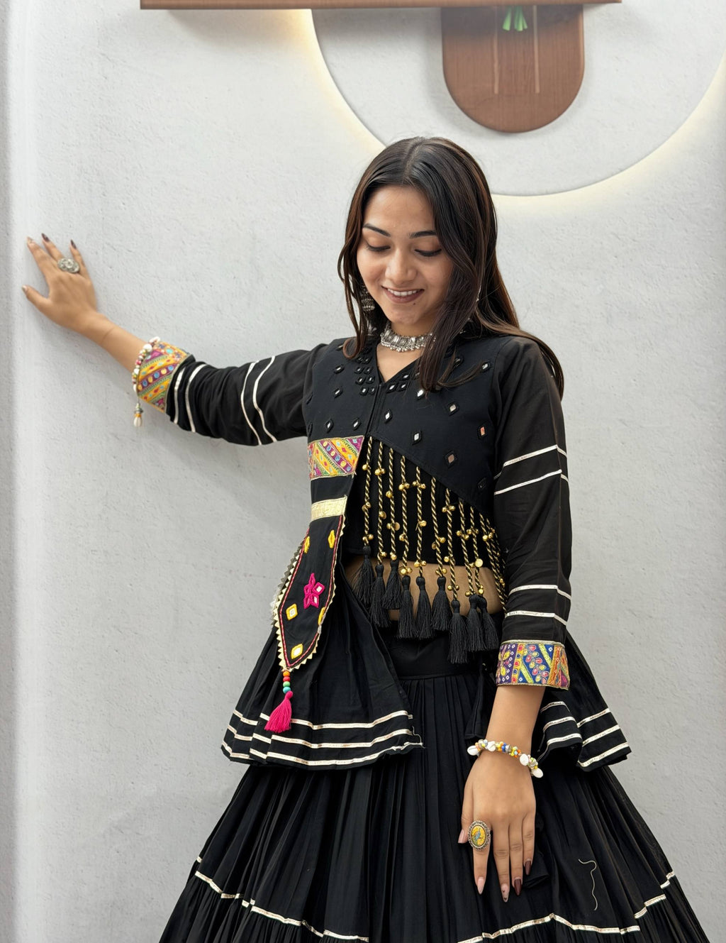 Raahi Navratri Pure Cotton Handwork Lehenga Choli with 9 Meter Flair, Designer Koti, Latkan & Ribbon Lace