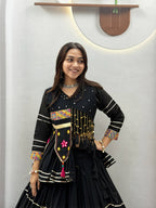 Raahi Navratri Pure Cotton Handwork Lehenga Choli with 9 Meter Flair, Designer Koti, Latkan & Ribbon Lace