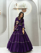 Raahi Navratri Pure Cotton Handwork Lehenga Choli with 9 Meter Flair, Designer Koti, Latkan & Ribbon Lace