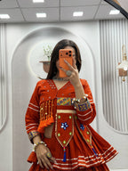 Raahi Navratri Pure Cotton Handwork Lehenga Choli with 9 Meter Flair, Designer Koti, Latkan & Ribbon Lace