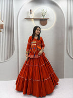 Raahi Navratri Pure Cotton Handwork Lehenga Choli with 9 Meter Flair, Designer Koti, Latkan & Ribbon Lace