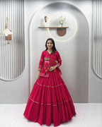 Raahi Navratri Pure Cotton Handwork Lehenga Choli with 9 Meter Flair, Designer Koti, Latkan & Ribbon Lace