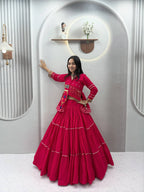 Raahi Navratri Pure Cotton Handwork Lehenga Choli with 9 Meter Flair, Designer Koti, Latkan & Ribbon Lace