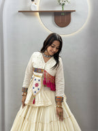 Raahi Navratri Pure Cotton Handwork Lehenga Choli with 9 Meter Flair, Designer Koti, Latkan & Ribbon Lace
