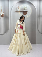Raahi Navratri Pure Cotton Handwork Lehenga Choli with 9 Meter Flair, Designer Koti, Latkan & Ribbon Lace