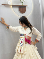 Raahi Navratri Pure Cotton Handwork Lehenga Choli with 9 Meter Flair, Designer Koti, Latkan & Ribbon Lace