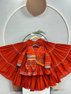 Raahi Navratri Pure Cotton Handwork Lehenga Choli with 9 Meter Flair, Designer Koti, Latkan & Ribbon Lace