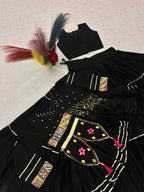Raahi Navratri Pure Cotton Handwork Lehenga Choli with 9 Meter Flair, Designer Koti, Latkan & Ribbon Lace