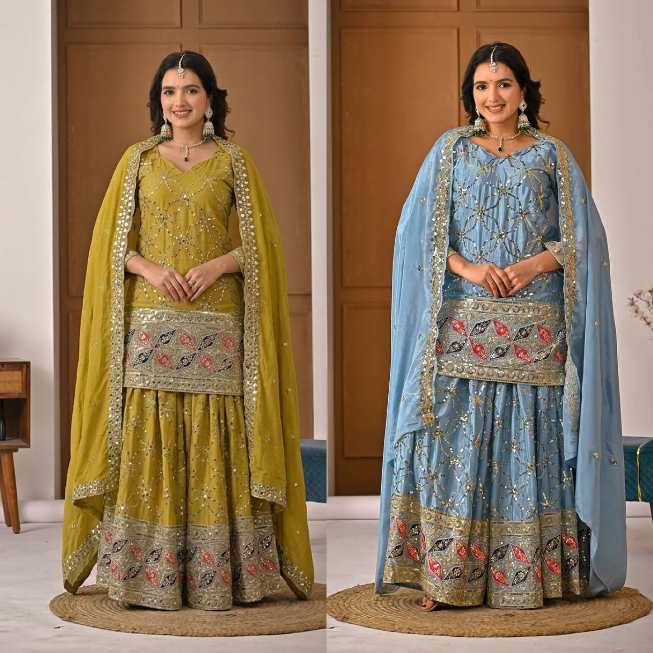 Aarna Zivah Heavy Chinon Silk 5MM Sequence Embroidered Sharara Suit Set with Dupatta