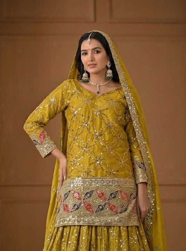 Aarna Zivah Heavy Chinon Silk 5MM Sequence Embroidered Sharara Suit Set with Dupatta