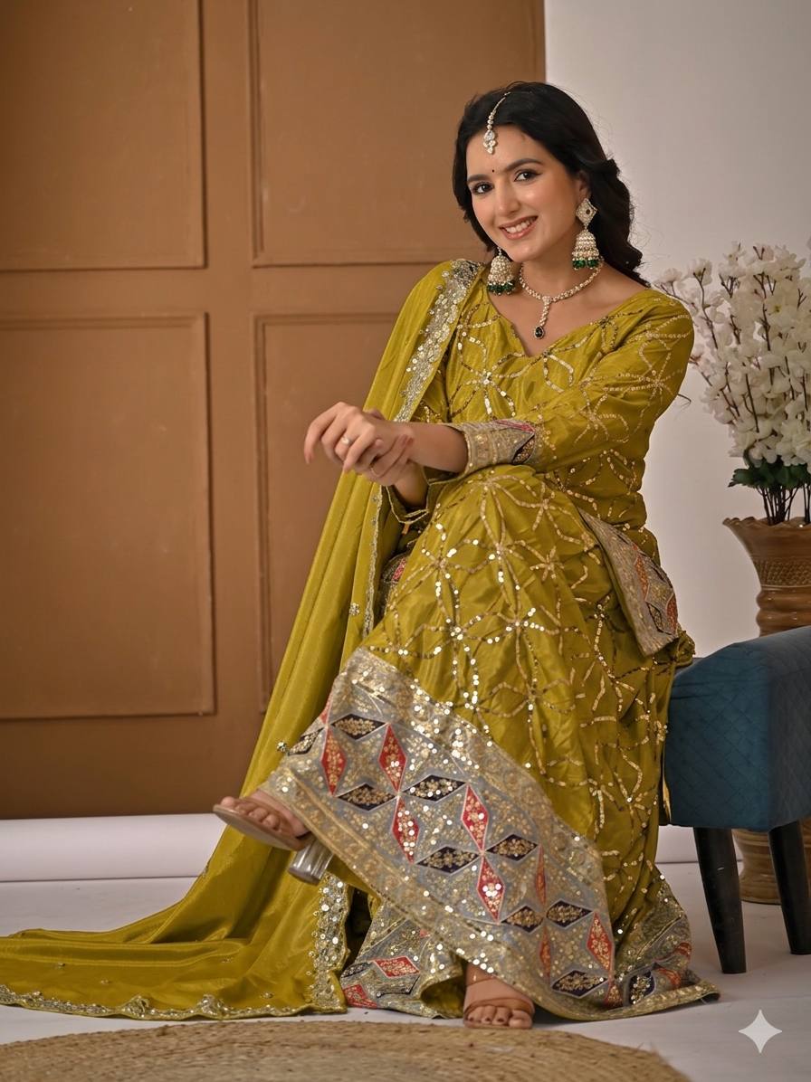 Aarna Zivah Heavy Chinon Silk 5MM Sequence Embroidered Sharara Suit Set with Dupatta