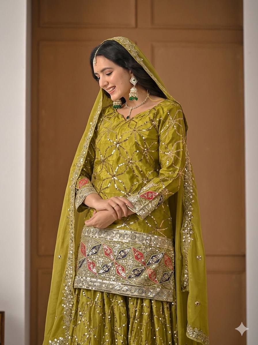Aarna Zivah Heavy Chinon Silk 5MM Sequence Embroidered Sharara Suit Set with Dupatta