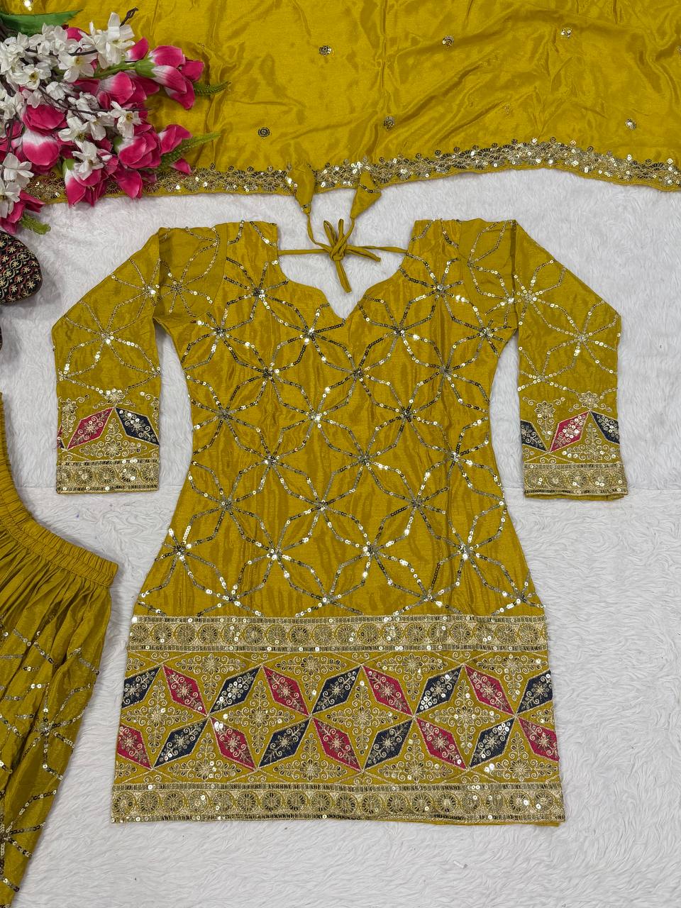 Aarna Zivah Heavy Chinon Silk 5MM Sequence Embroidered Sharara Suit Set with Dupatta