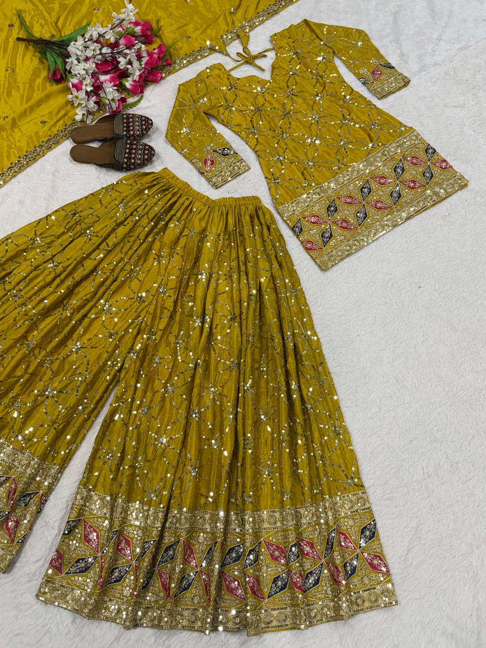 Aarna Zivah Heavy Chinon Silk 5MM Sequence Embroidered Sharara Suit Set with Dupatta