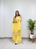 Meherika Crunchy Fabric Sequin Embroidered Top Palazzo Set with Matching Dupatta