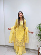 Meherika Crunchy Fabric Sequin Embroidered Top Palazzo Set with Matching Dupatta