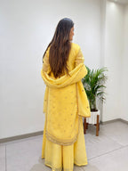 Meherika Crunchy Fabric Sequin Embroidered Top Palazzo Set with Matching Dupatta
