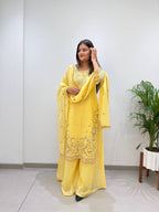 Meherika Crunchy Fabric Sequin Embroidered Top Palazzo Set with Matching Dupatta