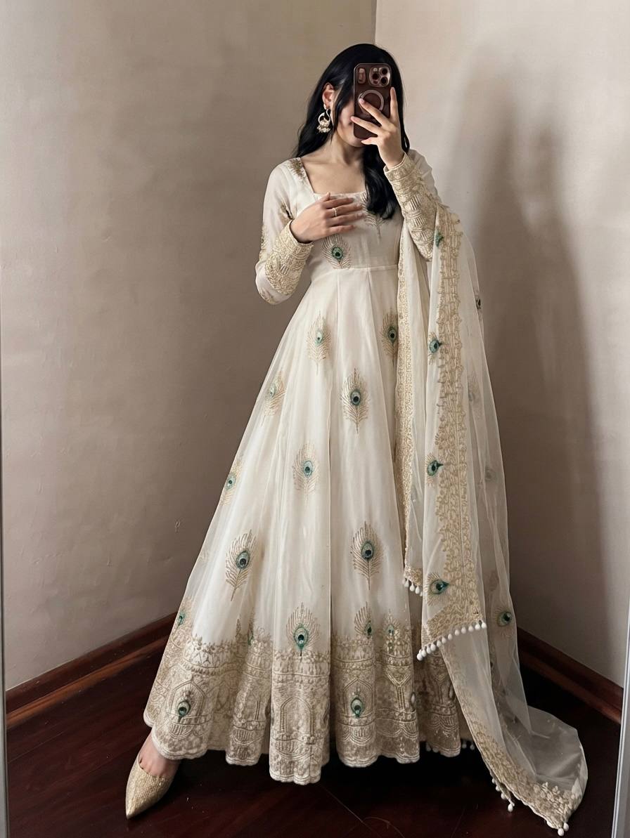 Virellia Designer Fendy Silk Heavy Sequin Embroidered Gown with Matching Dupatta