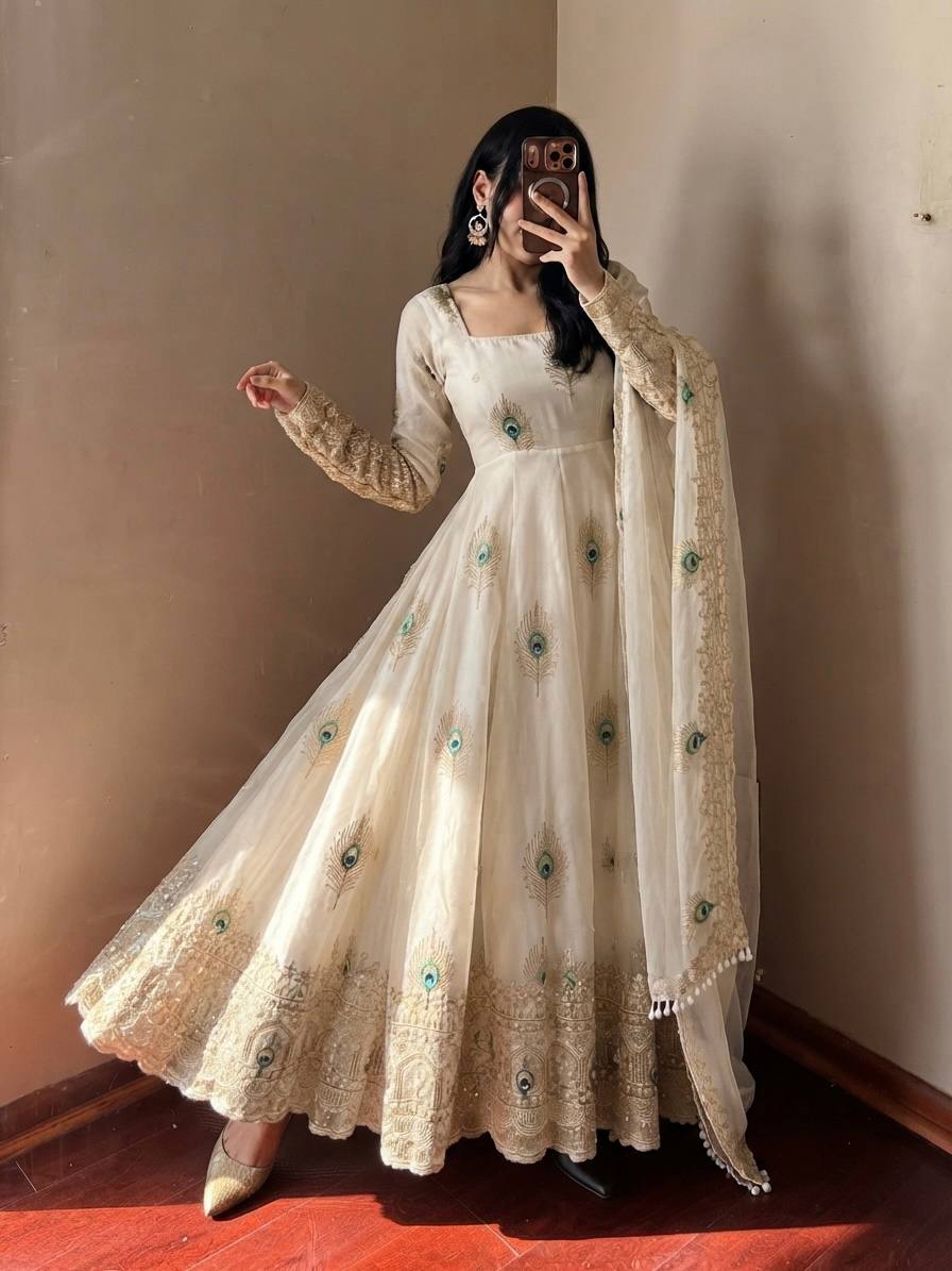 Virellia Designer Fendy Silk Heavy Sequin Embroidered Gown with Matching Dupatta