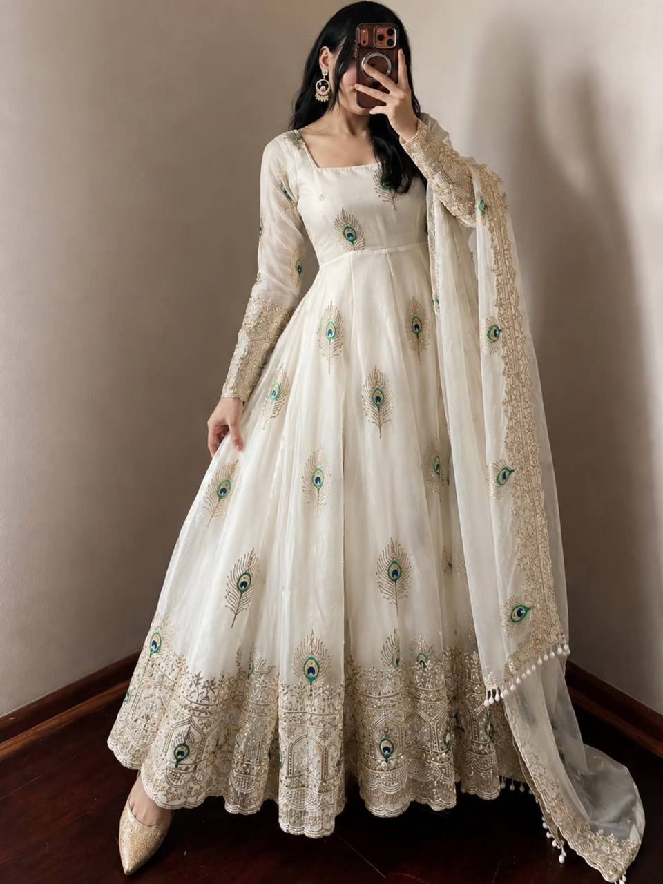 Virellia Designer Fendy Silk Heavy Sequin Embroidered Gown with Matching Dupatta