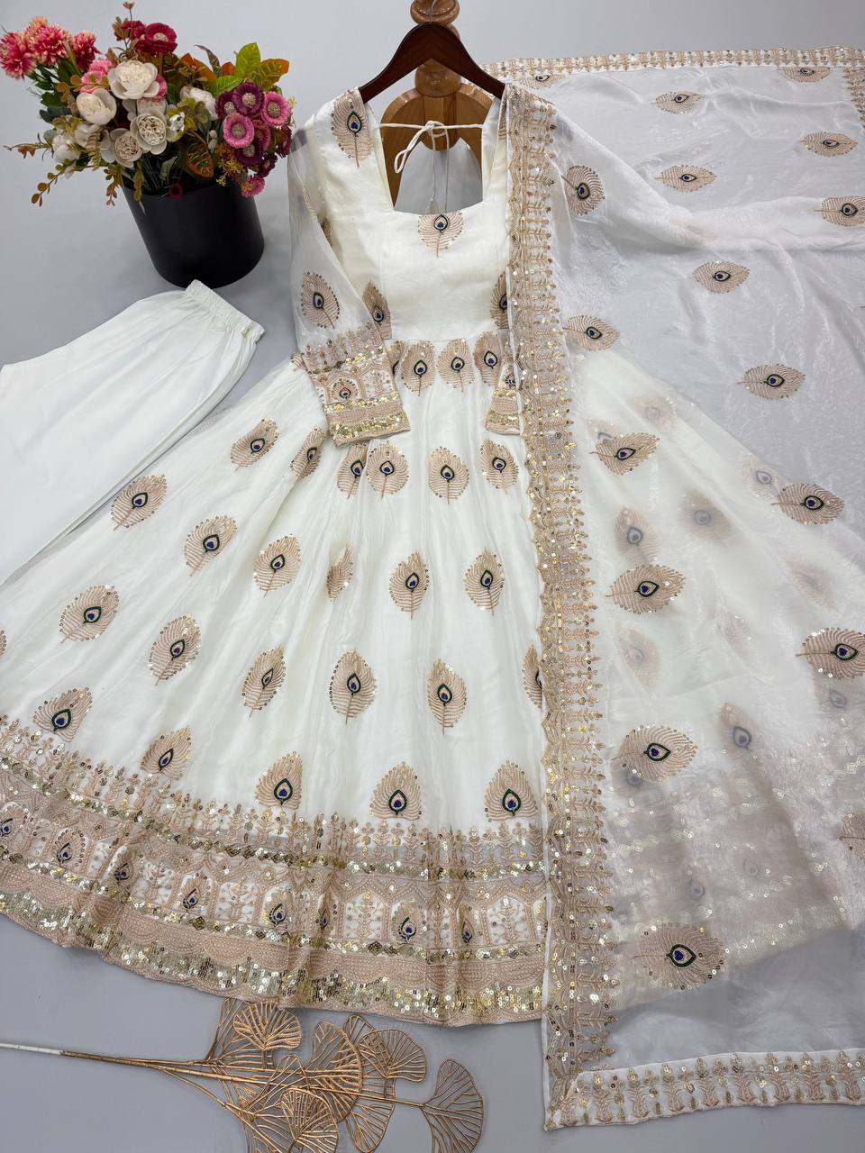 Virellia Designer Fendy Silk Heavy Sequin Embroidered Gown with Matching Dupatta