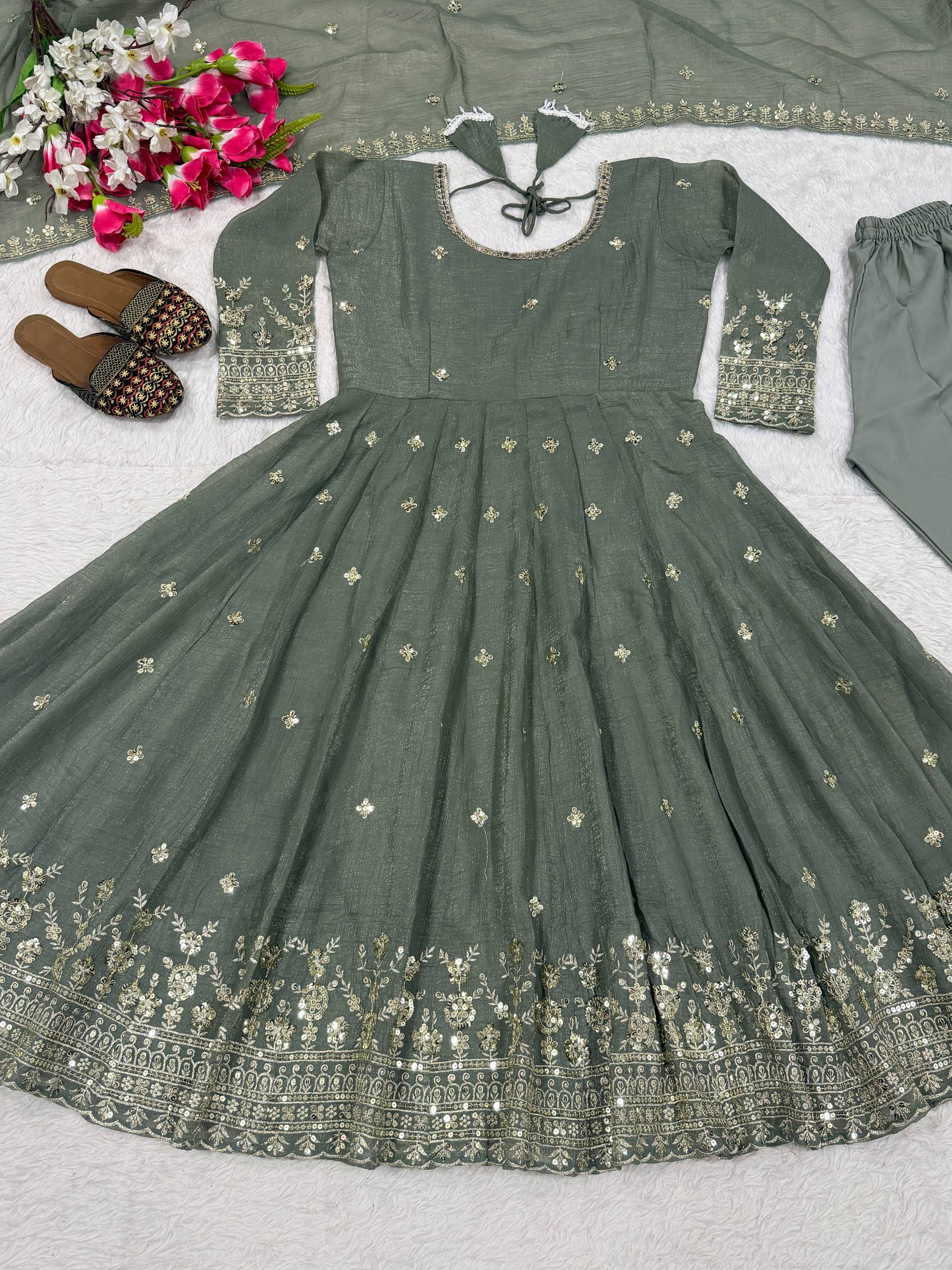 Nyraja Crunchy Silk 5mm Sequins Embroidered Anarkali Suit with Pant & Dupatta