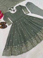 Nyraja Crunchy Silk 5mm Sequins Embroidered Anarkali Suit with Pant & Dupatta