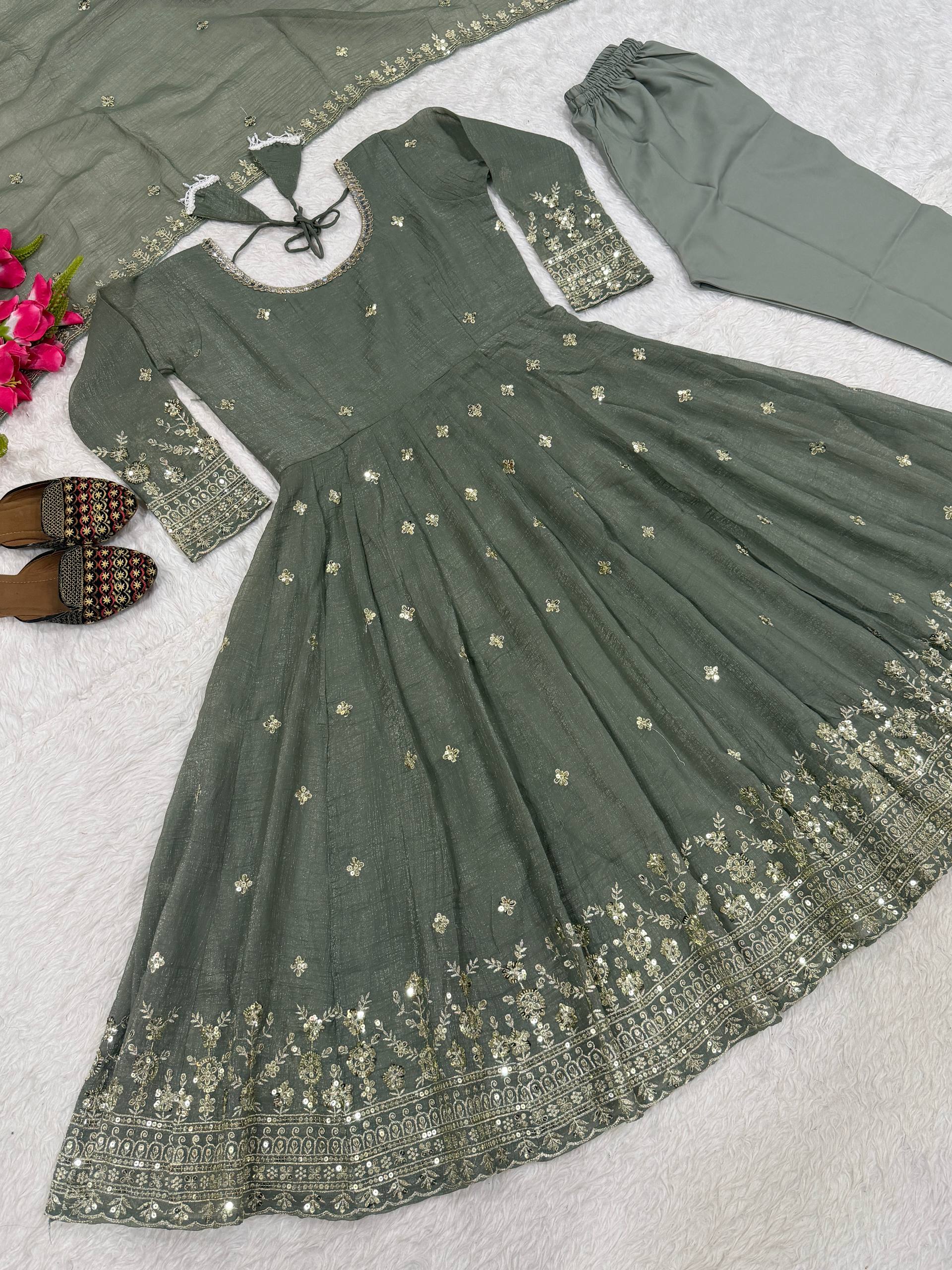Nyraja Crunchy Silk 5mm Sequins Embroidered Anarkali Suit with Pant & Dupatta