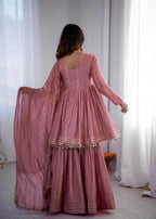 Aarohi Mal Chanderi Mirror Handwork Kurti with Sharara Palazzo & Dupatta Set