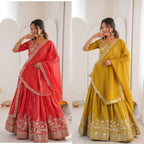 Grand Celebration Simmer Silk Lehenga With Rich Embroidery & CanCan Flair