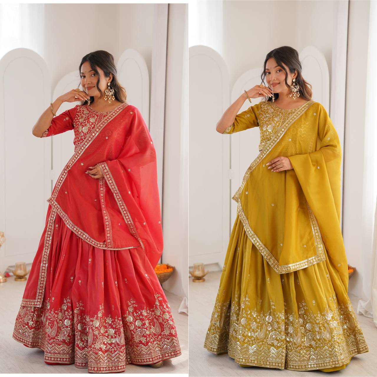 Grand Celebration Simmer Silk Lehenga With Rich Embroidery & CanCan Flair